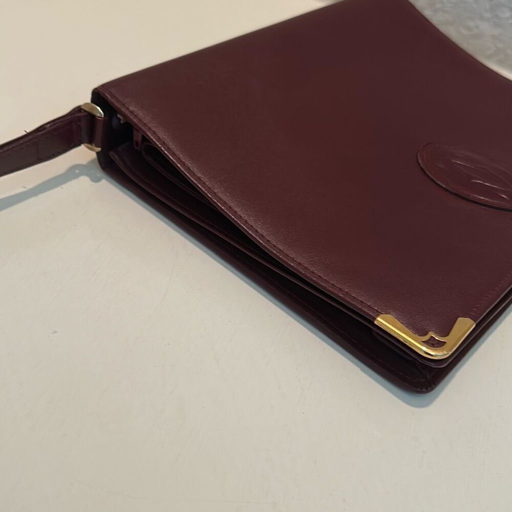 Cartier Convertible Portfolio Organizer Clutch Wristlet Dark Burgundy Leather - Picture 11 of 16